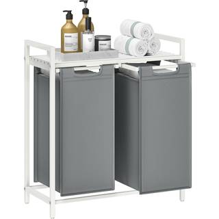 Vasagle Tøjvask kurv, 2 rum, vaskeri med hylde, vaskeri, Oxford stofvaskeri, hvid/lysegrå