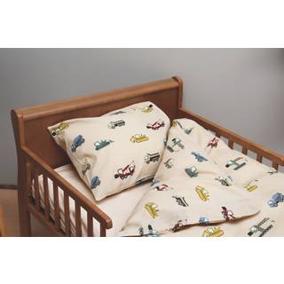 Baby sengetøj 70x100 cm - Beige sengesæt med arbejdsmaskiner og biler - 100% blødt bomulds sengelinned