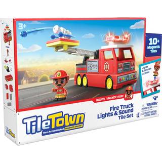 Tile Town Brandbil, Magnetisk Bygge- og legesæt med lys og lyd, 11 dele