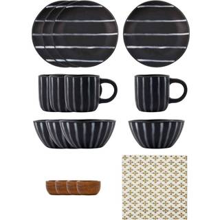 House doctor Line brunchsæt 16 dele, sort/brun