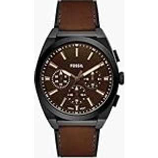 Fossil Everett herreur i sort stål med brun læderrem
