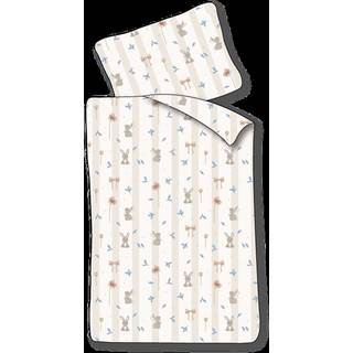 Baby sengetøj 70x100 cm - Hvidt stribet sengesæt med kaniner og blomster - 100% blødt bomulds sengelinned