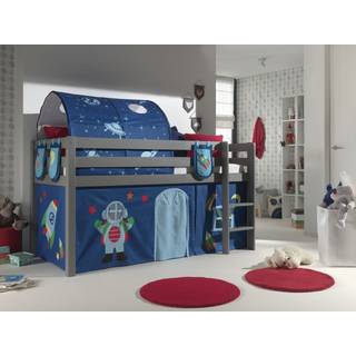 Halvhøj seng med forhæng og tunnel – Pino, grå Astro