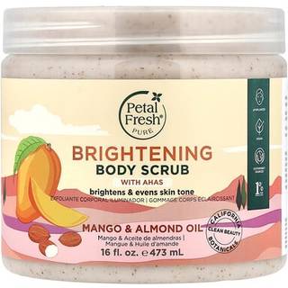 Petal Fresh Ren opklarende kropspeeling Mango + Mandelolie med AHA-syrer til skånsom eksfoliering, jævn hudtone og strålende glød