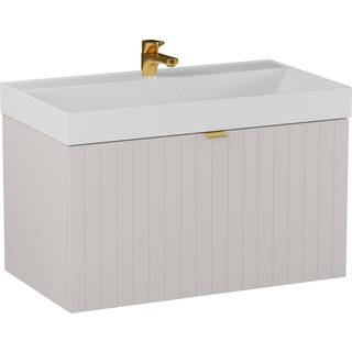 Tvättställsskåp Atria Beige Matt 80 cm med Handfat Vit Blank