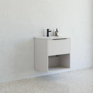 Scanbad NOW vaskeskab med Amber vask, 1 skuffe og åbent rum, 61 cm, mat sand med striber