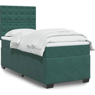 kontinentalseng med madras 90x190 cm fløjl mørkegrøn