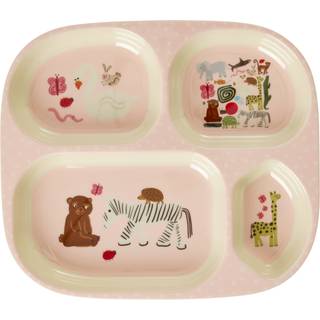 Rice tallerken Med 4 Rum Pink Wildlife - Børnetallerkner Melamin - KIPL4-WILII