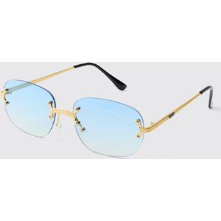Mens Blue Rimless Temple Detail Sunglasses