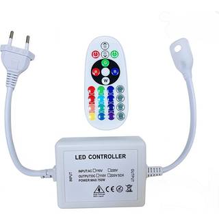 RGB 16x16 Neon flex kontroller med fjernbetjening - Inkl. endeprop, 230V, memory funktion, Radiostyret, maks. 50 m