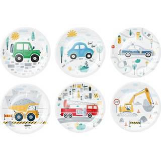 6 stk. Paptallerkner med Biler & Gravko 18 cm – Perfekt til børnefester og picnic