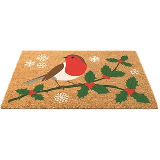 Kokosmåtte Julerødhals 60x40 cm Juledekoration Gummibagside Indendørs og Udendørs