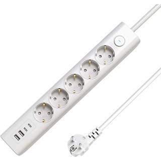MicroConnect 5-vejs USB Schuko forlængerledning med tænd/sluk-knap | PRIS-MATCH