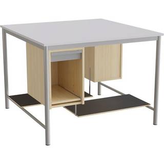 Sybord med fodplader 1200x1200mm grå laminat med alugråt stel