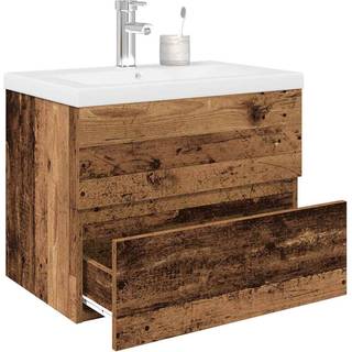 Underskab Med Indbygget Håndvask Antikt Trælook Gammelt Træ - med vandhane og afløb / 60 x 38.5 x 45 cm