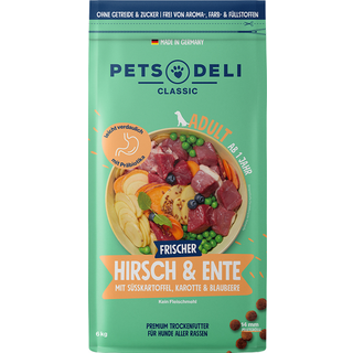 Pets Deli Tørfoder med and og hjort, sød kartoffel, gulerod og blåbær 78.33 DKK/1 kg