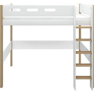 Højseng 184 Cm Med Stige Og Sengehest, 90x200 Cm, Hvid/eg