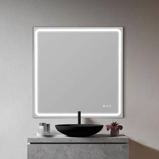 Houco Mia LED spejl med sort ramme, farve + lysstyrkeregulering og antidug, model 3 - 80 x 80 cm