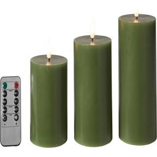 DACORE Bloklys m/3D flamme incl. fjernbetjening i oliven 3 stk.- Ø 5 cm