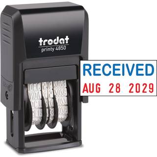 Trodat Printy 4850 Dato Stamp - Lomme -st?rrelse selvb?jningsstempel med modtaget meddelelse - Bl? og r?d bl?k 3/4 """" X 1 """"