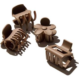 Small Claw Hair Clips, 4-Pack, Coffee