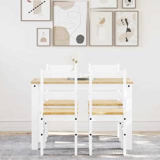 Spisebordssæt 3 Dele Panama Massivt Fyrretræ Hvid - 117 cm / 4x stol