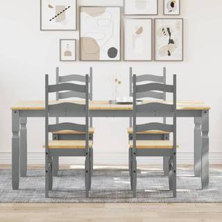Spisebordssæt 7 Dele Panama Massivt Fyrretræ Grå - 180 cm / 4