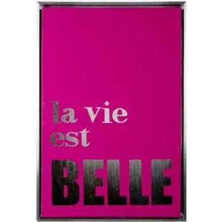 Lærreds billed La Vie Est Belle 40cm pink og sølv