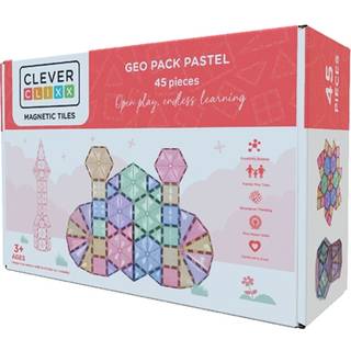 Cleverclixx Geometry Set in Pastel Colors – 45 Pieces Magnetic Tiles