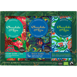 Chocolate and Love Gaveæske med Fairtrade plader chokolade Ø (3x80 g)