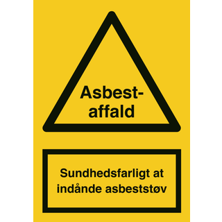 Advarselsskilt - Asbestaffald - 297 x 210 mm (A4), 3 forskellige matrialer