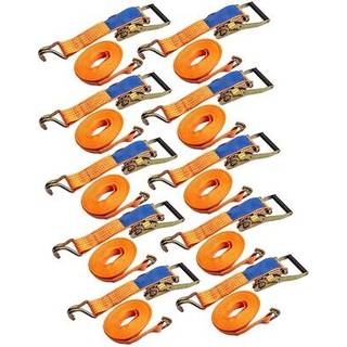 10x ratchetbånd til spæning, 50 mm x 10 m, 5 ton, klo-krog lastbilssikring