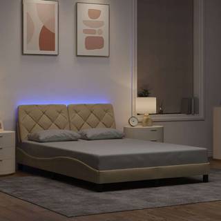 sengeramme med LED uden madras 140x190 cm stof cremefarvet