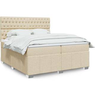 kontinentalseng med madras 200x200 cm stof cremefarvet