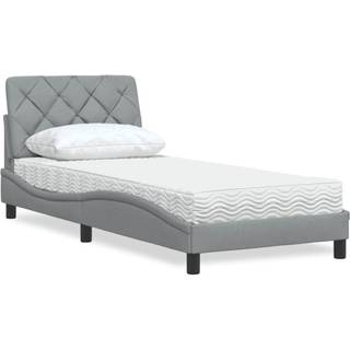 seng med madras 90x190 cm stof lysegrå