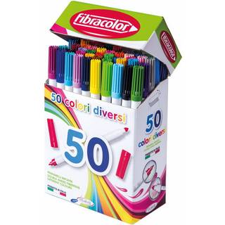 FibraColor tuschpenne 50-pak, 50 dobbeltspidspenne i 50 forskellige farver