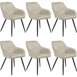 Stol Marilyn, velour, quiltet - creme/sort,Sæt med 6 stk.