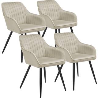 Stol Marilyn, velour, quiltet - creme/sort,Sæt med 4 stk.