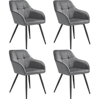 Stol Marilyn, velour, quiltet - grå/sort,Sæt med 4 stk.