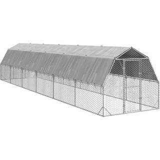 hønsegård med tag 2,5x12x2,25 m galvaniseret stål