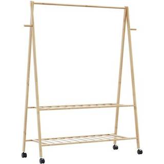 Tøjstativ Med Hylder Og Hjul 96X45,5X155,5 Cm - Bambus / med hjul / 132 cm
