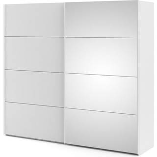 Veto skydedørsskab B243 cm 1 låge og 1 spejlåge, hvid og hvid højglans.