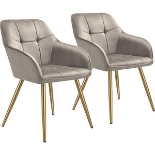 Stol Marilyn, velour, quiltet - taupe/guld,Sæt med 2 stk.