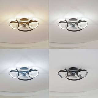 Lindby LED-loftventilator Lomata, sort, støjsvag, Ø 23 cm Lomata Lindby, dæmpbar, Sort, Stue/spisestue, Aluminium, Moderne