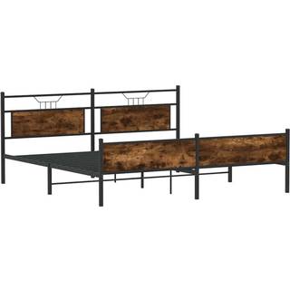 Sengeramme Uden Madras Konstrueret Træ Røget Eg - med sengegavl og højt fodgærde / 183 x 213 cm