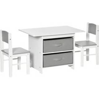 HOMCOM 3 Pcs Kids Table & Chairs Set Mini Seating Furniture Home Playroom w/ Storage Drawers Safe Corners for 2-4 Years old White Aosom UK
