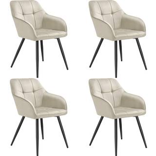 Stol Marilyn, velour, quiltet - creme/sort,Sæt med 4 stk.