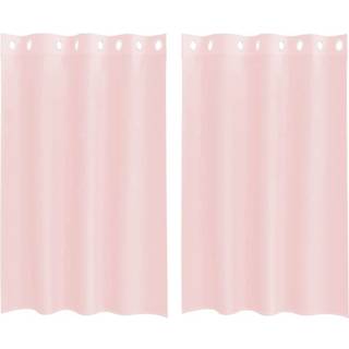 voile-gardiner med øskner 2 stk. 140x175 cm lyserød