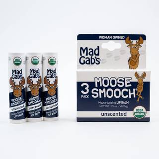 Mad Gab's Moose Smooch Unscented Lip Balm 3Pk | Fugtgivende og certificeret organisk læbepleje | Lavet med organisk olivenolie og bivoks