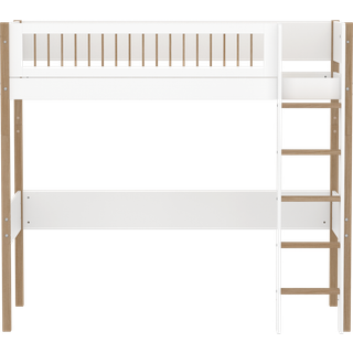 Højseng 184 Cm Med Stige Og Sengehest, 90x200 Cm, Hvid/eg